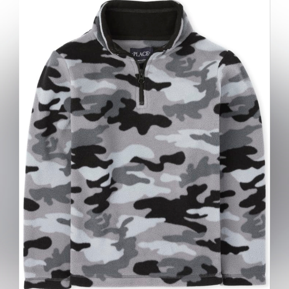 3/$20🌟 Place Boys Gray Camo Glacier Fleece Half Zip Pullover Size Medium 7/8